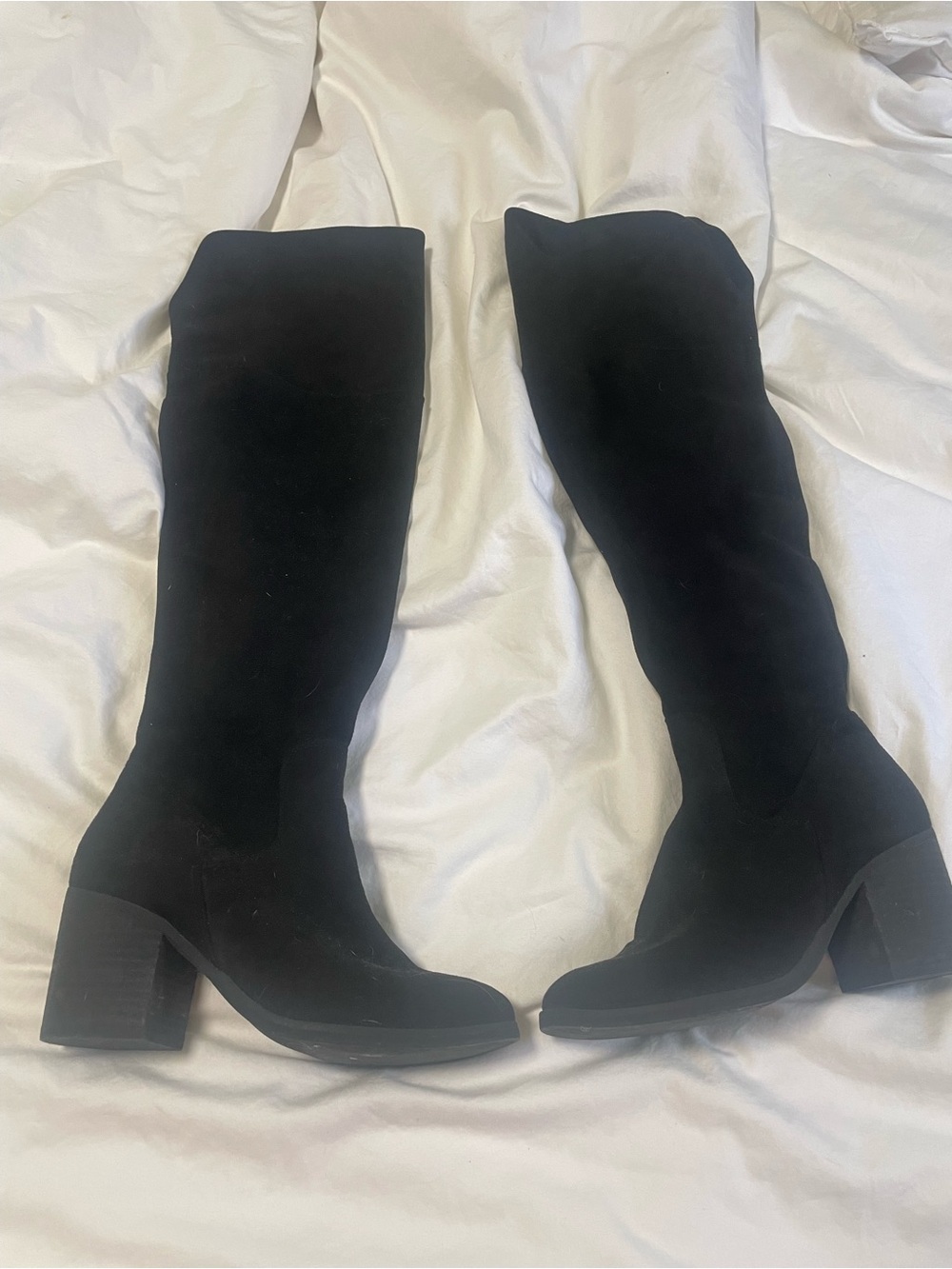 Black Over the Knee Block Heel Boots - Women